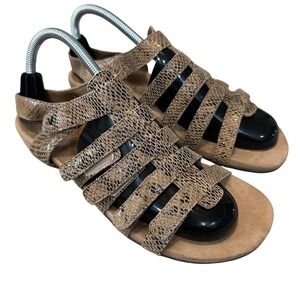 Vionic Harissa Sandals Womens Size 9.5 Brown Tan Snake Print Comfort Strappy